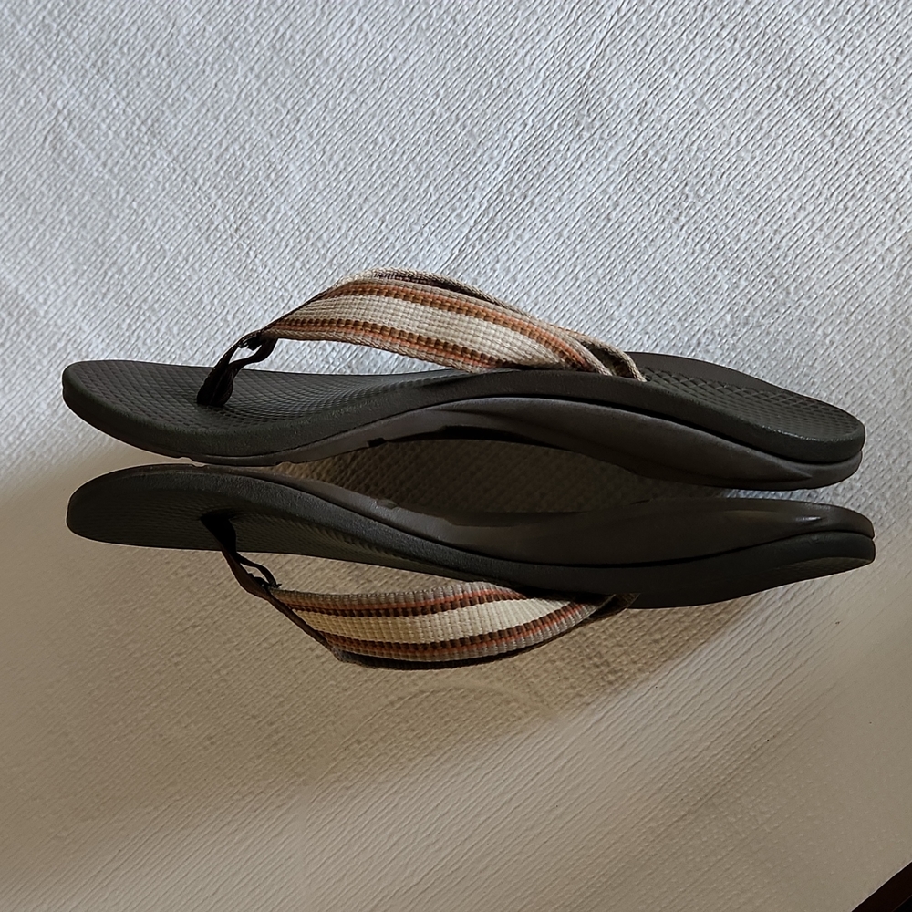 Chaco Brown and Cream Striped Flip Flop Sandals - Picture 6 of 10